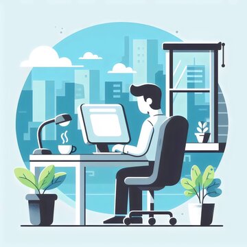 IT specialist is working on PC in the office, working daily routine 