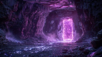 Mystical cave with glowing portal - generative ai