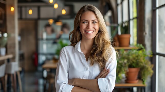the photo of Successful female entrepreneur in the office coridor