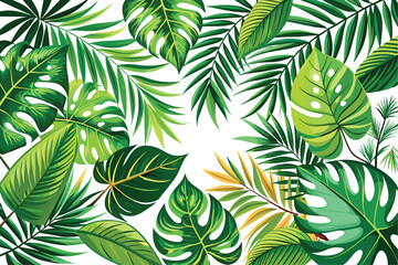 Exotic green leaves background. Natural palm leaves frame, tropical leaves frame. Vector design illustration