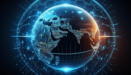 Obraz premium A futuristic image depicting cybersecurity with glowing digital circuits and data streams.