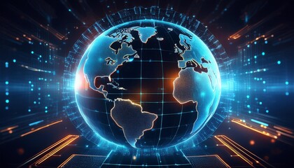 Fototapeta premium A futuristic image depicting cybersecurity with glowing digital circuits and data streams.
