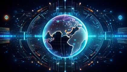 Obraz premium A futuristic image depicting cybersecurity with glowing digital circuits and data streams.