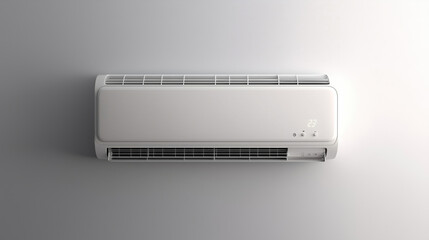 Wall-mounted air conditioner on gray background. Modern climate control system for efficient cooling.