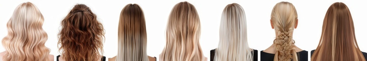 Obraz premium Different styles of purple-dyed haircuts.