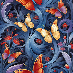Abstract techno background with beautiful butterflies, wallpaper design