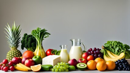 A table full of fruits and vegetables including apples, oranges, bananas, grapes