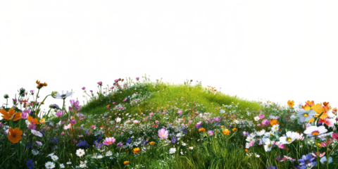 Green hills of flowers and flora landscape cut out PNG isolated transparent overlay