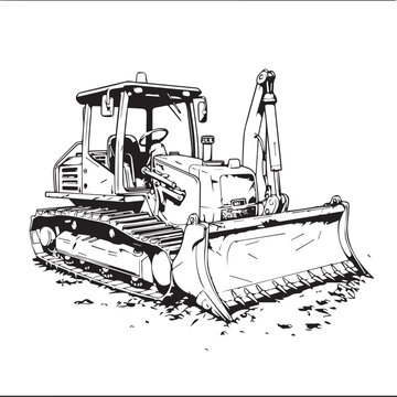 recommend clip art: Bulldozer in cartoon, doodle style . Image for t-shirt, web, mobile apps and ui. Isolated 2d vector illustration in logo, icon, sketch style, Eps 10, black and white. AI Generative