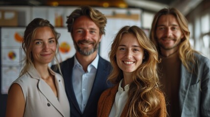 Obraz premium Happy team of young professionals in office - generative ai