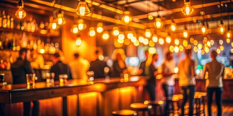 Blurry orange light of a party at a pub or bar at night background, nightlife, party, celebration, lights, colorful, vibrant