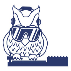 DJ Owl Bird Sunglasses Headphone Animal Techno Sound Disco Dance Club Music Lover Party Time Mixing Console Record Player Vinyl Plate Deejay Mixer Love Happy Funny Cute Cool Comic Cartoon Drawing Art