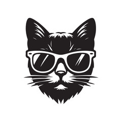 Cat head wearing sunglass silhouette vector art illustration template