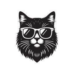 Cat head wearing sunglass silhouette vector art illustration template