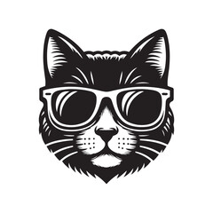 Cat head wearing sunglass silhouette vector art illustration template