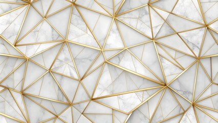 Luxurious abstract polygonal pattern on a white background with gold accents and subtle marble texture, evoking opulence and sophistication in modern design.