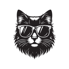 Fototapeta premium Cat head wearing sunglass silhouette vector art illustration template