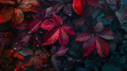 Fototapeta premium Close up of a bunch of red leaves, perfect for autumn themed designs.