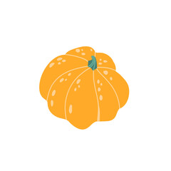Pumpkin, autumn vegetable for Halloween. Icon of fall squash drawn in doodle style. Whole yellow  autumn vegetable. Seasonal fall harvest.  Hand drawn  flat vector illustration 