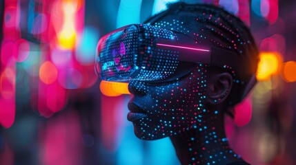 Colorful vr experience in neon lights - generative ai