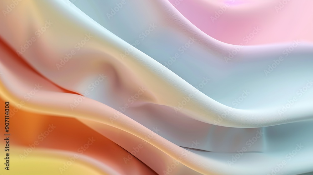 Poster Tranquil 3D Abstract Pastel Background with Soft Curves and Copy Space