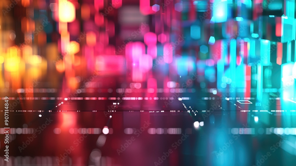 Poster illuminated future - dynamic 3d abstract background with neon colors and digital elements, creative 