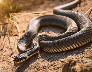 Obraz premium Grass snake (Xenochrophis calyptratus) on sand
