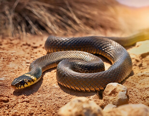 Fototapeta premium Grass snake (Xenochrophis calyptratus) on sand