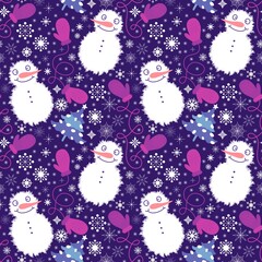Winter seamless snowman pattern for fabrics and textiles and packaging