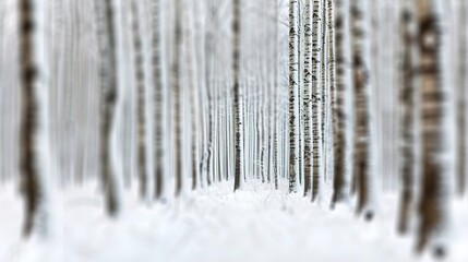 Fototapeta premium Tranquil Winter Wonderland - Blurred Snowy Forest Scenery with Peaceful Trees and Soft Light