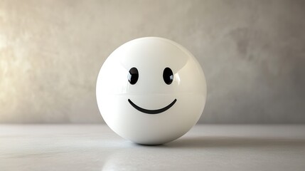 Smiling white sphere with black smile