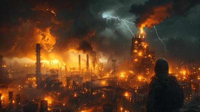 Apocalyptic industrial landscape - generative ai