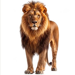 Fototapeta premium Majestic in Solitude: A Lone Lion Portrait on a Pristine White Background, Exuding the Dignity of an Aged Wild Beast