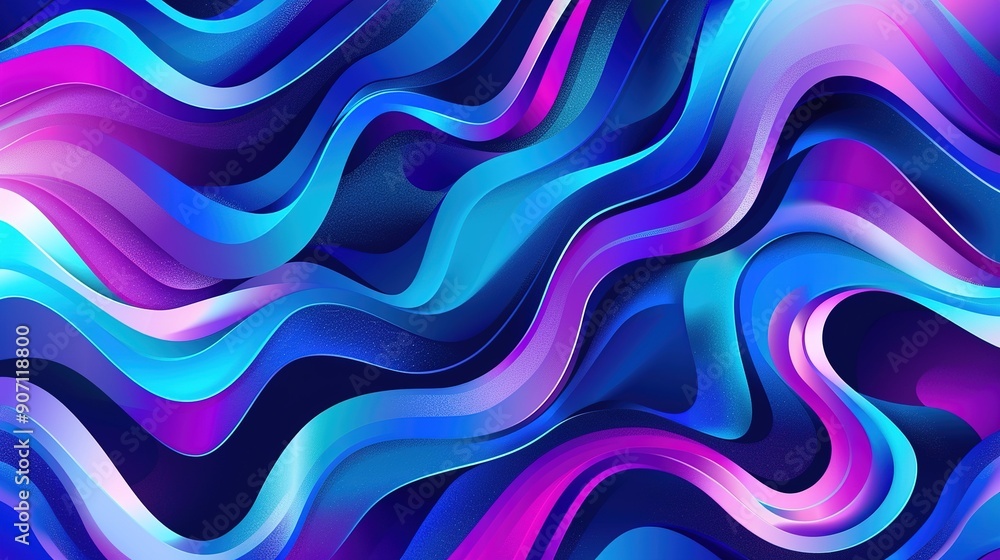 Poster vibrant abstract waves in shades of blue and purple creating a dynamic visual display