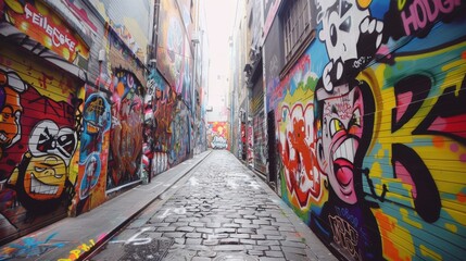 Obraz premium Melbourne's Funky Graffiti: Hosier Lane with Red and Blue Tags