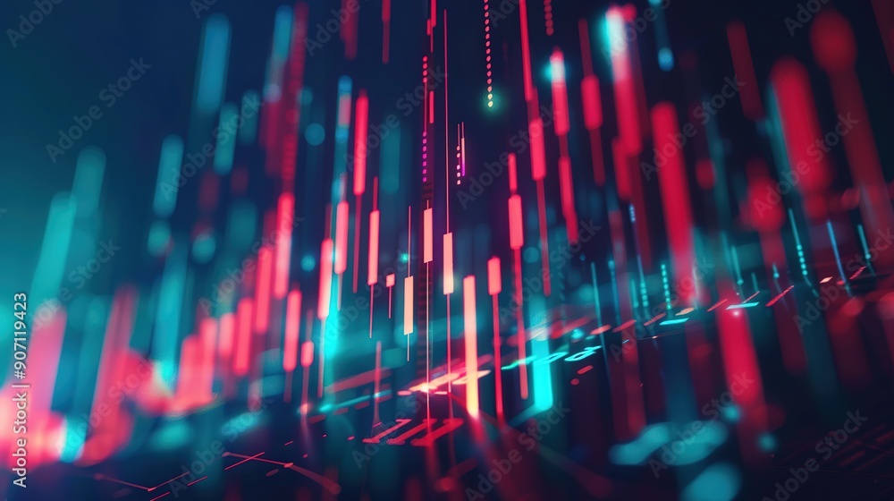 Poster colorful abstract digital visualization of data streams over a black background in a futuristic styl