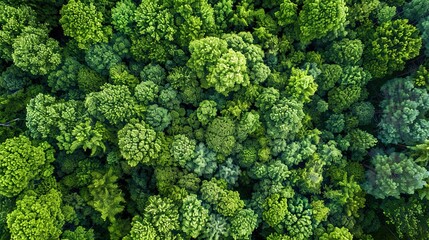 Naklejka premium Aerial View Showcasing Dense Green Forest Canopy Under Bright Blue Sky