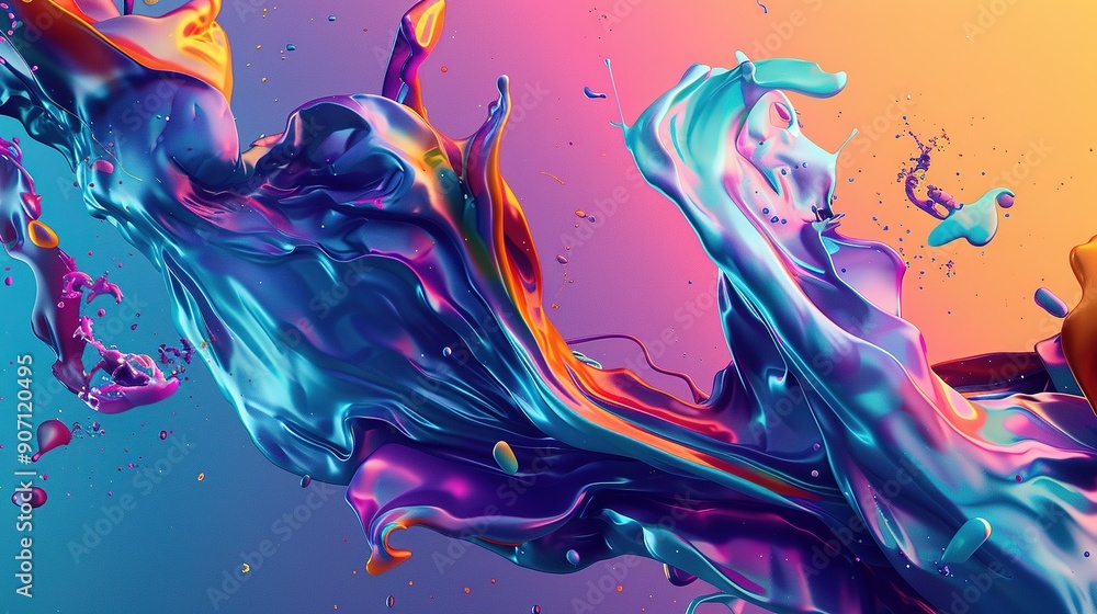Poster vibrant abstract splash of color flowing against a multicolored background during daylight hours