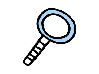 Simple blue and black magnifying glass outline isolated on white background. Concept of search icon, detective tool, investigation symbol, visual aid. Print, design element. Back to School.