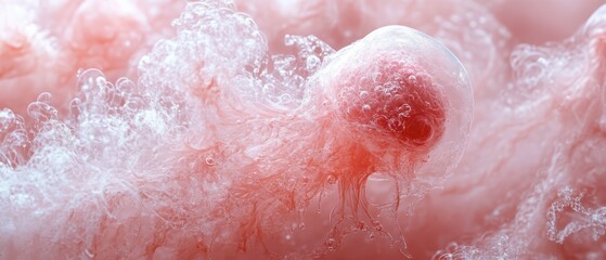 Fototapeta premium Close-Up of Pink Bubble Formation in Foam at Dawn