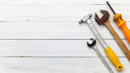 Essential DIY Home Improvement Tools with Copy Space, Top View Concept.