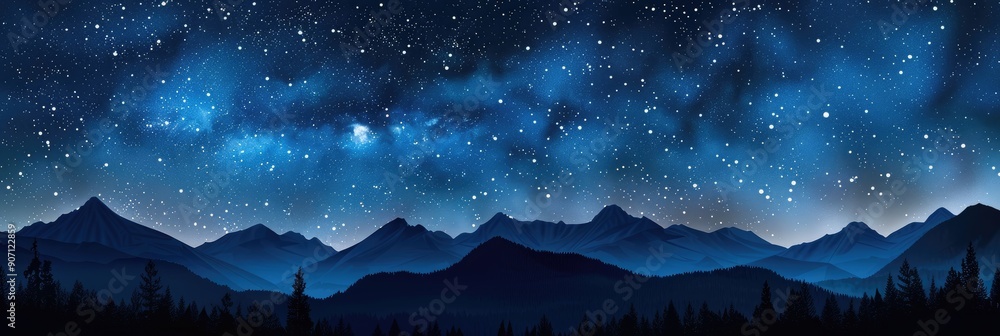 Sticker Silhouette of Montana Mountains under a Starry Night Sky