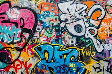 An abstract urban street art mural on a graffiti wall is shown in close-up detail.