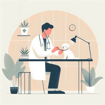 veterinarian with puppy, illustration