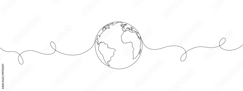 Aufkleber a continuous line drawing of the earth. world map drawn with one line . vector illustration.