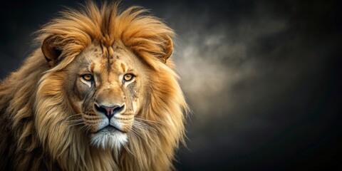 Obraz premium Lion with fierce golden mane and angry expression, lion, golden, mane, fierce, angry, wild, predator, majestic, powerful