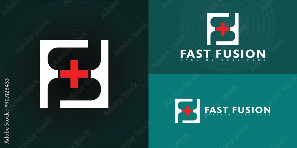 Poster abstract square initial letter f or ff in white-red color isolated on multiple background colors. th