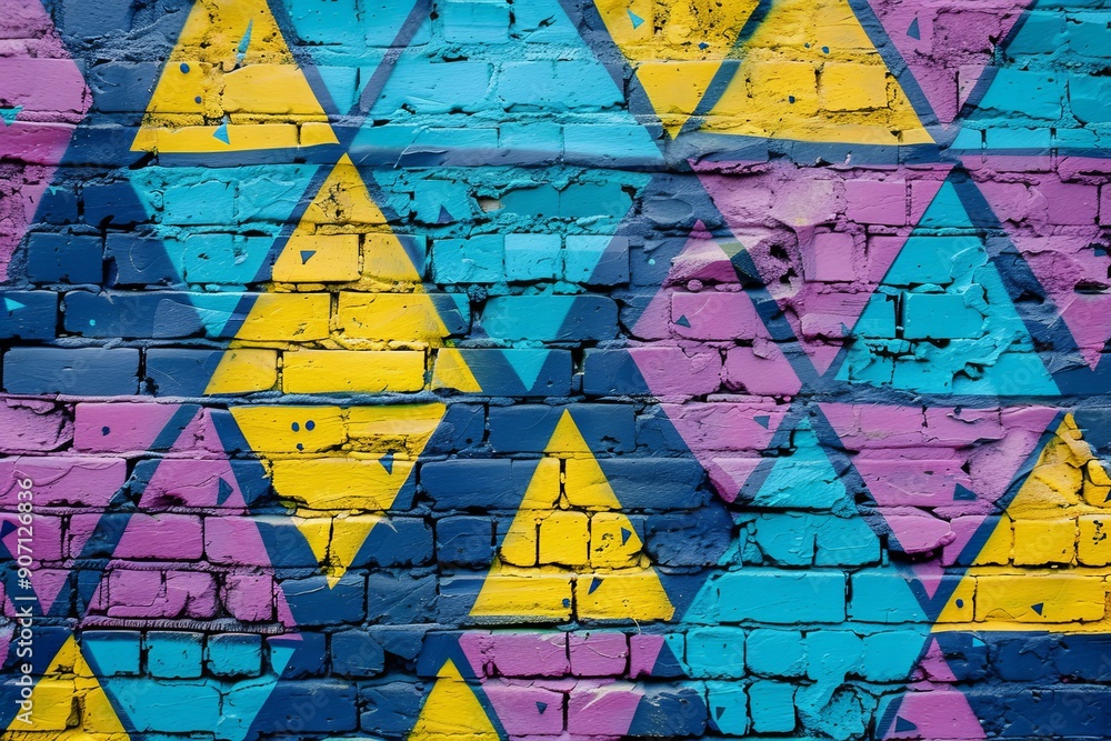 Poster an abstract detail of a brick wall with graffiti. this example can be used as a background in a pres