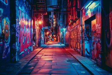 Fototapeta premium Station North District, Balti, at night with graffiti alley