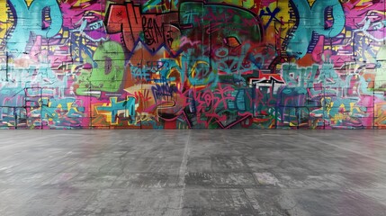 Naklejka premium Front wall of concerte with abstract graffiti in bright colors